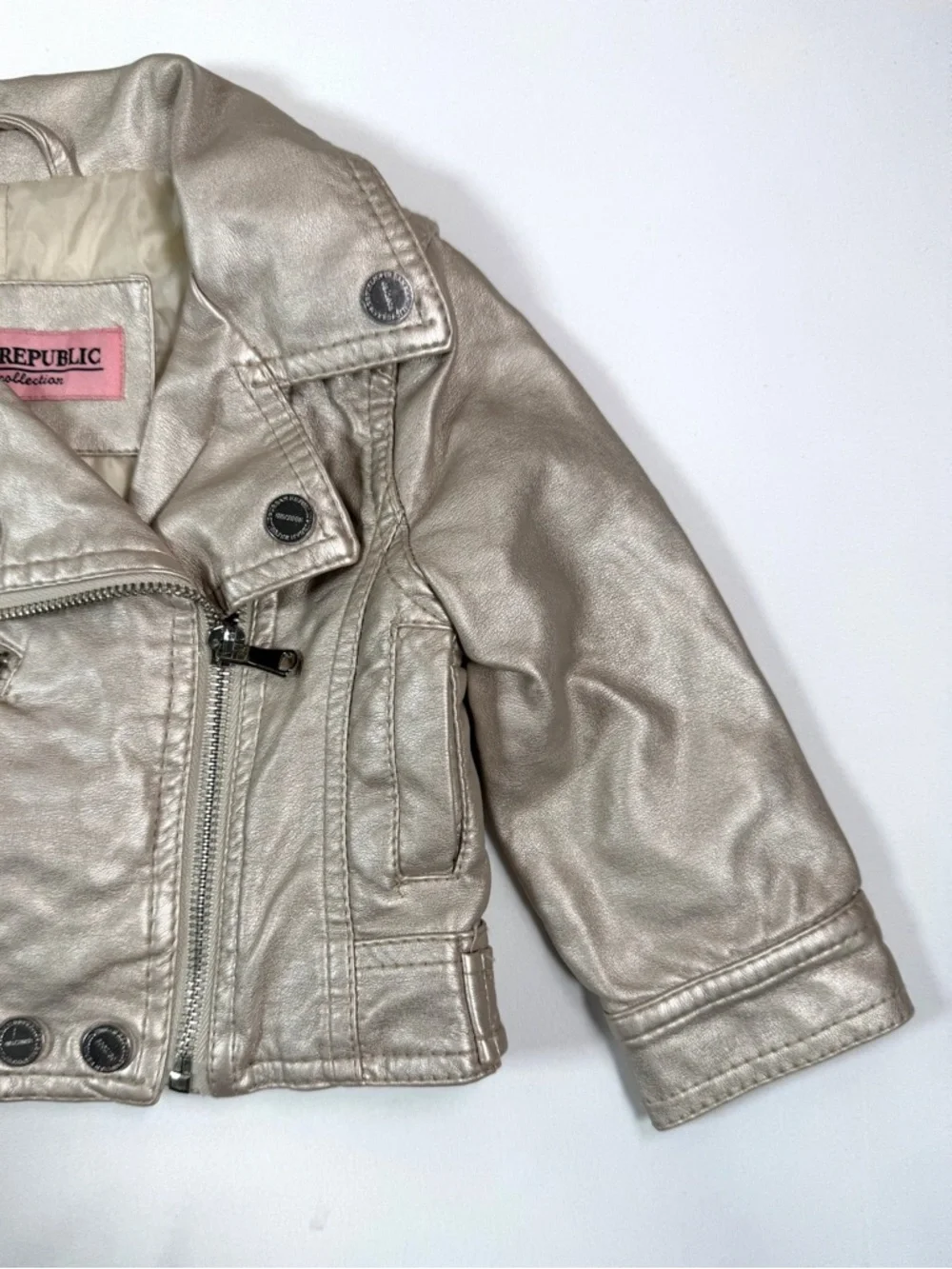 URBAN REPUBLIC Faux Leather Moto‎ Jacket Metallic Toddler 18M Biker Chic Trendy
